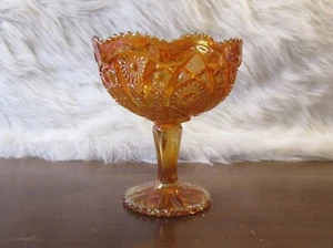 Vintage Imperial Glass Iridescent Marigold Carnival Glass Pedestal Compote - Picture 1 of 7