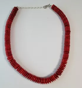 Jay King Red Coral Disc Beads Necklace with sterling clasp - Picture 1 of 6