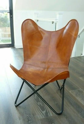 Leather Butterfly Chair Handmade Relaxing Comfortable Chair With Iron Frame - Image 1 of 4