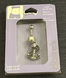 Claire’s Ship Anchor Crystal Bling Belly Button Navel Ring Piercing 14gauge NEW - Picture 1 of 10