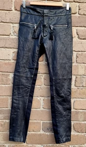 BINNY Black Leather Pants Jeans Size 8 Back Elastic waist - Picture 1 of 14