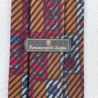 Corbata Ermenegildo Zegna Cuello Mezcla Seda Marrón Rayas Texturizada Hecha en Italia Para Hombres Foto 1 de 4