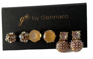 Set di 3 orecchini a perno perle viola con strass tono oro - Foto 1 di 3