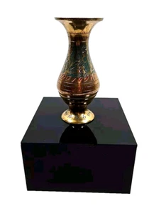 Vintage Brass Etched Enameled Vase Ornate Design Small Collectible Home Decor - Picture 1 of 12