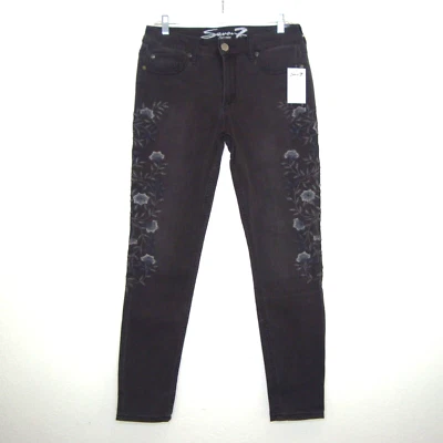 NWT Seven 7 Embroidered Floral Skinny Black Jeans Stretch Size 10 MY1258 - Image 1 of 4