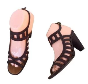 Anthropologie Chie Mihara Leather Strappy  Wine Brown Sandals Heel Sz 37.5 - Picture 1 of 12