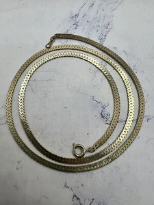 Vintage 20 Inch Yellow Gold Plated Herringbone Chain Necklace - Picture 1 of 9