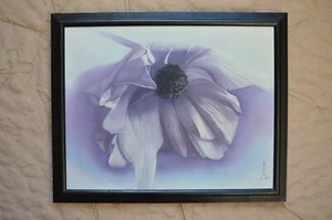 Framed Original Oil Painting Extreme Close-up mauve FLOWER like Georgia O'Keefe - Picture 1 of 9
