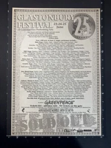 GLASTONBURY FESTIVAL - 25 YEARS LINE UP 1995 15X11"' Poster Sized Advert L400 - Picture 1 of 1