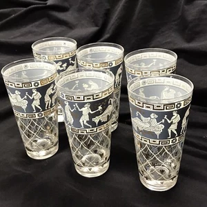 Vintage Etruscan Frieze Cera 5.5" Glasses Gold Medallions Set Of 6 Mid Century - Picture 1 of 9