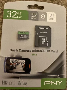 PNY Adapter Dash Camera microSDHC Card 32 GB Flash Memory Card Class 10 U1 speed - Picture 1 of 2