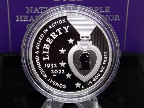 2022 "W" National PURPLE HEART Hall of Honor PROOF Silver Dollar $1 Box & COA Cover