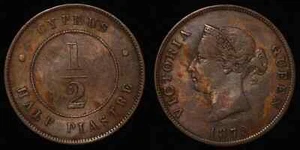 1879 CYPRUS 1/2 Piastre Victoria - KM# 2 - Picture 1 of 3