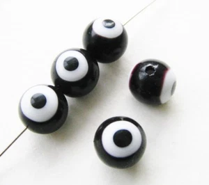 Glasperlen Evil Eye Kugel schwarz weiß 10mm 20 Stück SERAJOSY - Bild 1 von 1