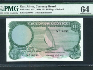 Ostafrika: P-46, 10 Shillings, 1964 * Segelboot * PMG Ch. UNC 64 * - Bild 1 von 2