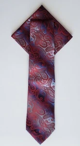 Executive Fashion Mikrofaser rot blau Paisley Print Herren Krawatte Einstecktuch Set - Bild 1 von 7