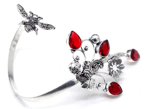 VALENTINO Bracciale Bracciale Argento Sterling 925 Granato Mozambico Gemma Gioielli Misura ADJ