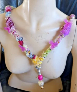 Handmade Fabric Necklace Fiber Art And Beads Direc From Artist One Of A Kind - Picture 1 of 10