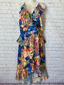 Badgley Mischka Womens 12 Belle Faith Midi Dress Lined High Low Cruise Wear NWT - Picture 1 of 15