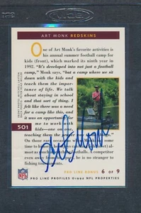 1992 Pro Line Profiles Certified Auto #501 Art Monk (EXCH) Redskins *F8822 - Picture 1 of 2