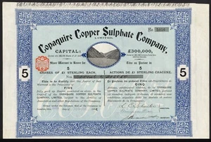 Chile, Copaquire Copper Sulphate Co. Ltd., 5 shares of £1, 1902 - Picture 1 of 1