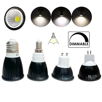 Dimmable 6W 9W 12W LED COB Spotlight Bulb GU10 MR16 E14 220V 12V 24V Black Lamps - Image 1 of 4