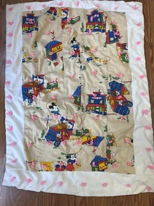 Vintage Western Mickey Baby Blanket Handmade 29 x 36 Tied Knotted - Picture 1 of 14