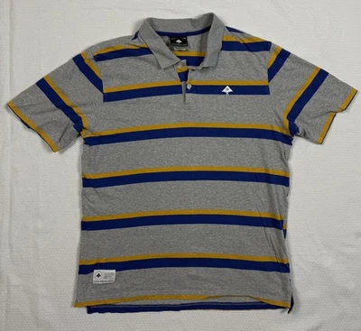 Men’s Lifted Research Group LRG Striped Polo Shirt Grar Blue Yellow Medium - Image 1 of 4