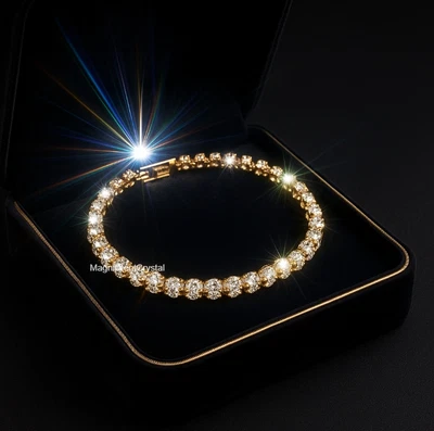 Swarovski Elements Rose Gold Heart Crystals Bracelet Chain Bangle Dainty Jewelry - Image 1 of 4