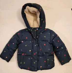 Baby Gap Mädchen Gr. 4 Jahre blau bunt Herz Druckknopf Kapuze gefütterter Mantel - Bild 1 von 8
