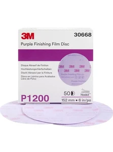3M 30668 6" 1200 Grano Púrpura Acabado Película Gancho Reparación Pintura 50/Caja GENUINA - Imagen 1 de 1