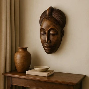 Vtg Wood Mask Carved Wooden Wall Decor Primitive Tribal Artifact Art African - Picture 1 of 13