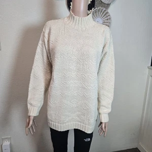 Lauren Ralph Lauren Sweater Sm  Ivory Hand Knitted Silk Linen Chunky Classic VTG - Picture 1 of 13