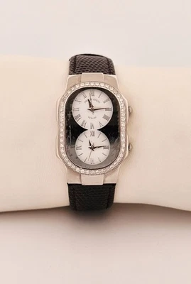 Reloj Philip Stein Teslar Doble Hora Diamante Genuino 7.5" Arañazos Profundos en Cryst Foto 1 de 4