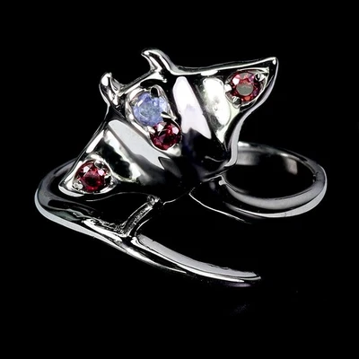 925 Sterlingsilber Ring Rund Rhodolit Granat Tansanit Edelstein Schmuck Größe 8 - Bild 1 von 4