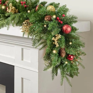 9FT Artificial Christmas Prelit Garland with 50 White Light, Pulg in, Pine Co... - Picture 1 of 6