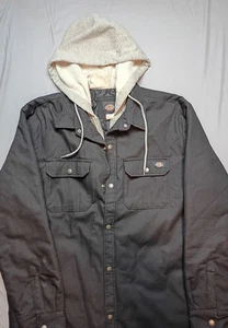 Dickies Jacket Men's Large Black Duck Canvas Snap Full Zip Hooded Quilt Lined - Picture 1 of 7