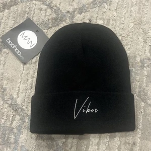 Boohoo Black Basic Beanie Hat One Size- Vibes - Picture 1 of 3