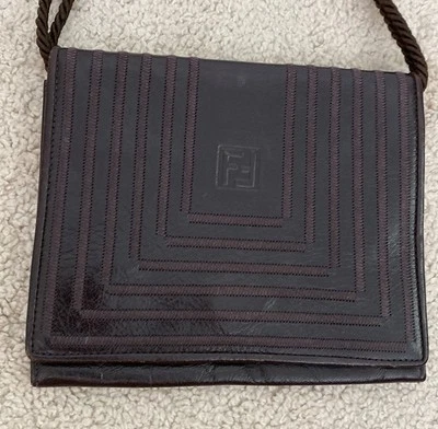Fendi Vintage Small Brown Leather Crossbody Shoulder Bag Purse Clutch Rope Strap - Image 1 of 4