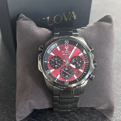 Bulova 98B350 Men's Marine Star Chronograph Watch Red Dial Men's Quartz Watch - Image 1 of 4