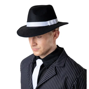 Negro Sombrero de Gánster Adultos Al Capone1920s Accesorio Disfraz Hombre Mujer - Imagen 1 de 1