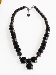 Moda LC Lauren Conrad Firmado Negro Vidrio Estrás Pieza Central Collar 18.5 - Imagen 1 de 6