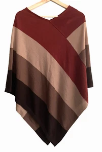 Ellen Tracy Poncho Sweater Top Colorblock Tan Brown Knit sz S- M- L Wool Blend - Picture 1 of 10