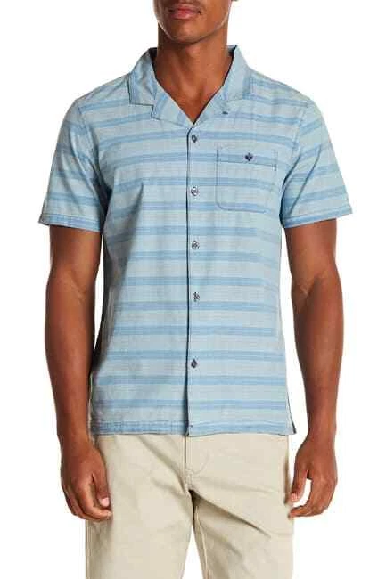 $128 MICHAEL BASTIAN Striped Short Sleeve Regular Fit Shirt SANDWASH Size M - Image 1 of 2