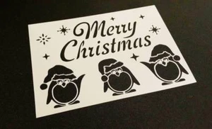 PINGUINI DI NATALE TESTO BUON NATALE STENCIL FINESTRA CARTE DISPLAY TORTA SPRAY NEVE - Foto 1 di 3