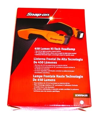 *NEW* Snap-on ECHDF042 HIGH-TECH HEADLAMP LIGHT *ORANGE* 450 LUMENS Rechargeable - Image 1 of 4