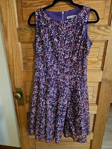 Danny and Nicole Midi Dress Wmns 10 Purple Sleeveless Overlay Lace Dainty Floral - Picture 1 of 11