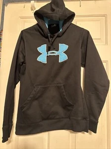 UNDER ARMOUR Pullover Hooded Sweatshirt Hoodie Youth Size Lg. Black and Turquoi - Picture 1 of 6