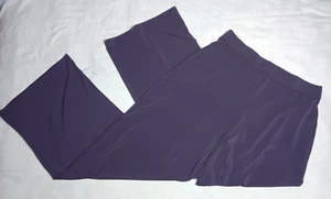 H Halston Woman's M Pull On Pants Slinky Flat Front Wide Leg Elastic Waist Blue - Picture 1 of 15
