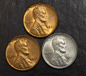 Lincoln Wheat Cents 1941 1942 1943 elección BU lote F 718 - Imagen 1 de 2